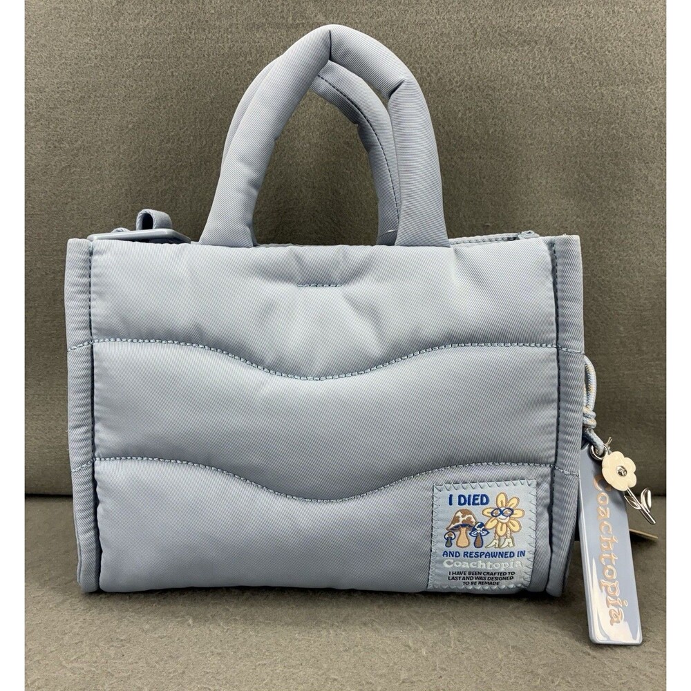 Coach Coachtopia Mini Puffy Tote Light Twilight Blue NWT Mushroom Patch Bag